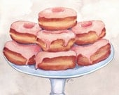 11x14 Print Pink Donut Painting - Watercolor Painting - Doughnuts Food Illustration - 11x14 Print