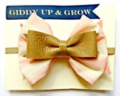 Baby Girl Headband, giddyupandgrow Headband, Bow in fabric and leather, Woodland