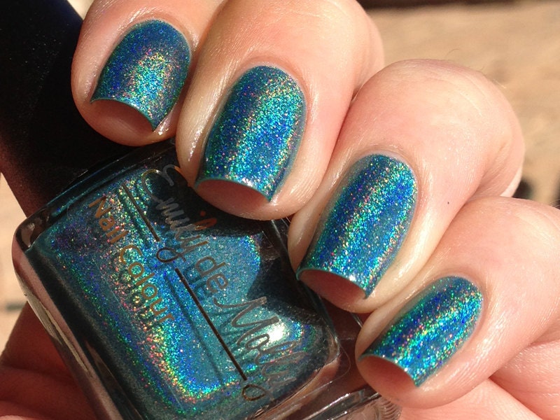Nail polish - "Amazonia" dark teal green linear holographic