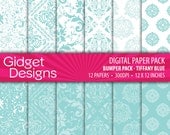 INSTANT DOWNLOAD Digital Paper Pack: Damasks, Florals and Vintage - Tiffany Blue