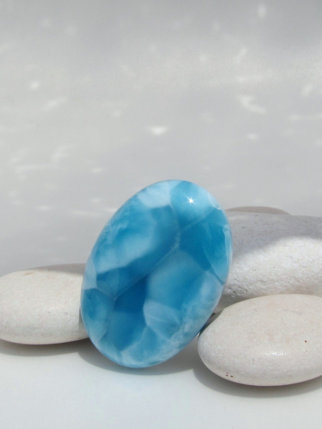Larimar turtleback cabochon, beautiful deep turquoise blue Larimar oval - 95.0 ct