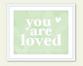 You Are Loved - Digital Art Print - Typography - Mint Green Pistachio - Heart - Modern Wall Art - Spring Color -Under 20