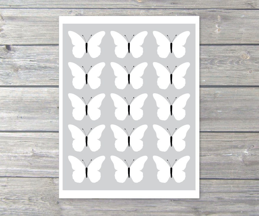 Butterflies Digital Print - Grey Monochrome - Modern - Spring Summer Decor - Wall Art - Grey Black White - Insect - Under 20 - AldariArt