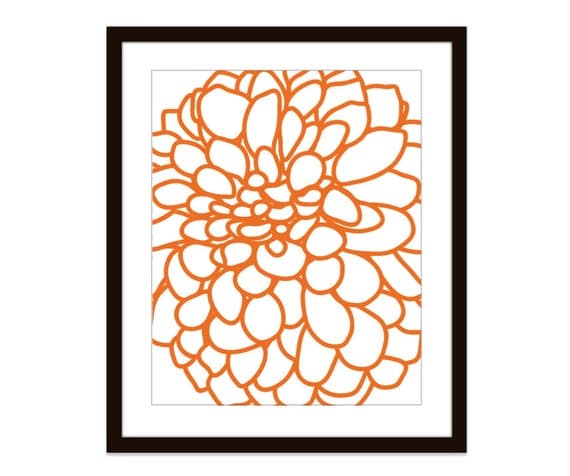 Modern Dahlia Flower No. 1 Digital Print Tangerine Orange Nectarine - Wall Art - Home Decor - Spring Summer - Under 20