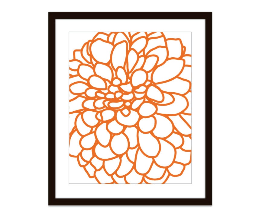 Modern Dahlia Flower No. 1 Digital Print Tangerine Orange Nectarine - Wall Art  - Home Decor - Spring Summer - Under 20