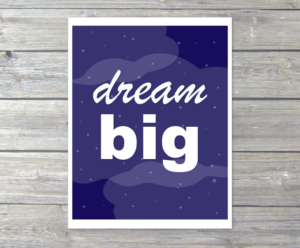 Dream Big Typography Digital Print Cloud Stars Wall by AldariArt