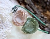 Champagne and Mint Headband with Polka Dot Guinea Feathers