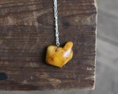 SALE - Baltic Amber Pendant - Chunky Assymetric heart Honey Yellow amber on chain - MagpiesShop