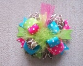 Full Size 5.5 Inches Funky Fun Over the Top Bow----Giraffe, Lime, Hot Pink, Turqouise---M2M Mud Pie