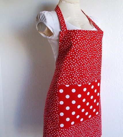Apron - Red Retro Radiant Polka Dot Apron - Great for cooking, baking, creating arts and crafts
