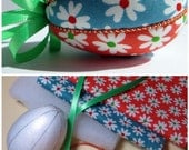 Kimekomi Ornament Kit - Simple Striped Egg Orange and Blue Dasiy Edition