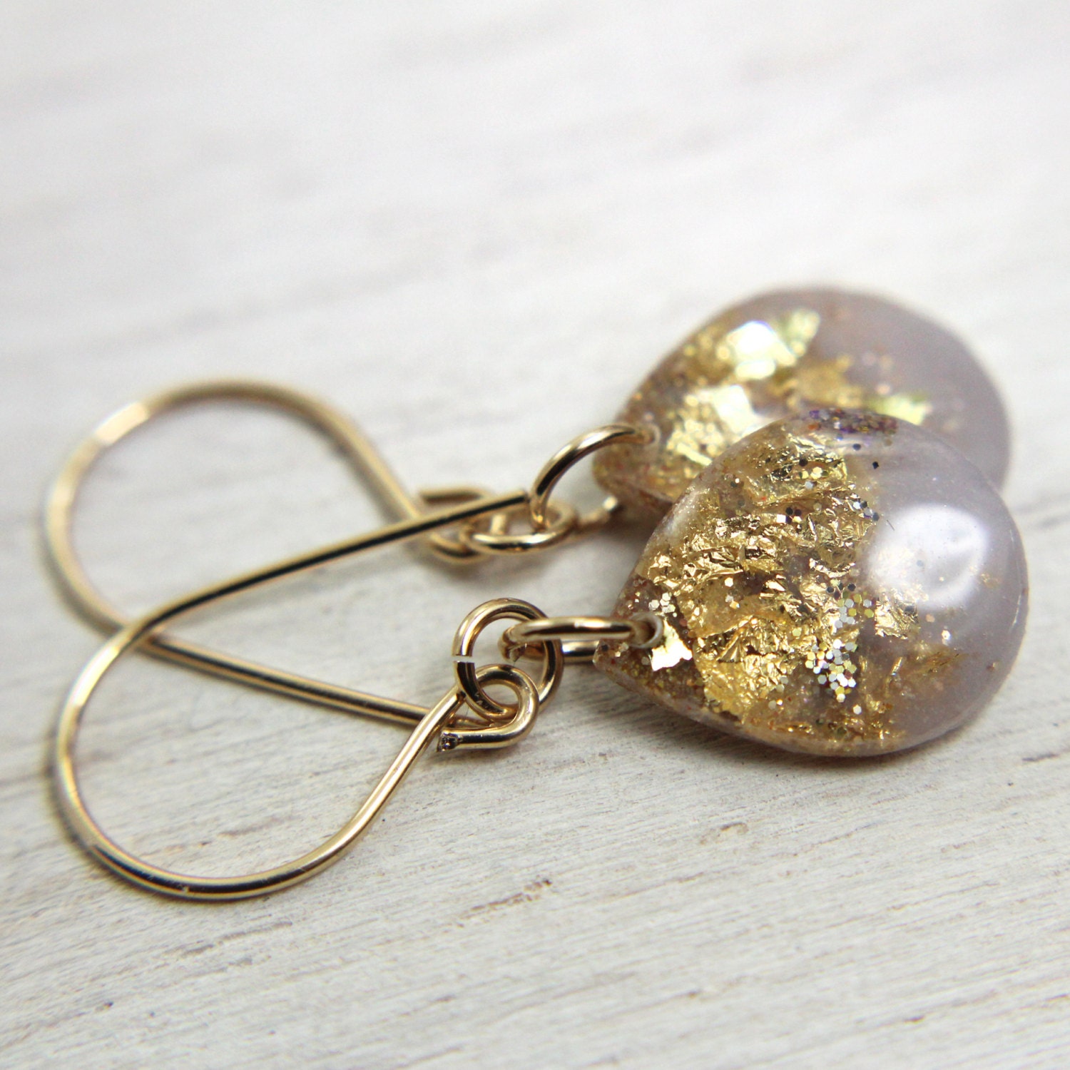 lavender purple teardrop earrings on 14k gold fill earwires - glitter earrings drop earrings