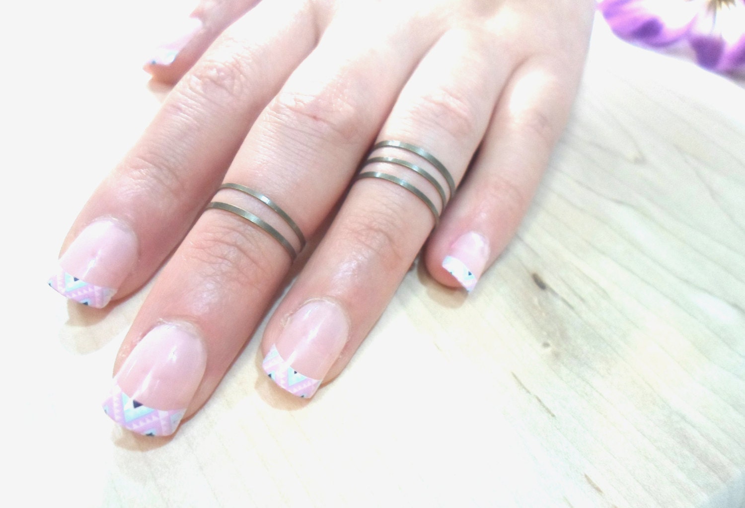 5 Above the Knuckle Rings - Delicate Antique Gold Patina Rings - set of 5 stack midi rings