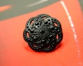 Flower Buttons - OPEN WORK Black Floral Domed Buttons.  0.91 inch. 10 in a set