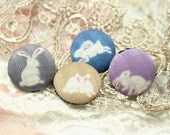 Vivid Rabbits Pattern Mix and Match Color Fabric Buttons,1 inch.  (4 in a set)