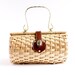 Vintage Brown Wood & Leather Purse - 1960s Woven Wicker Boho Retro Fashion Bag / Summer Picnic