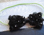 Black Chiffon and Pearl Bow Headband or Hair Clip