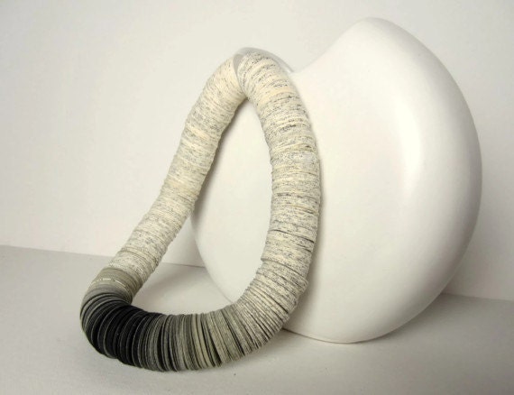 Statement Necklace made of book pages and papers: OMBRA S gray