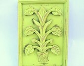 Clearance - 50% off Carved Wooden Tree Plaque - painted in lime green - upcycled shabby kitsch chic - solid wood plant carving