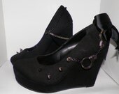 Black SteamPunk Wedge  size 8.5 READY TO SHIP
