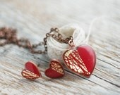 Jewelry Set - Red Gold Hearts - Valentines Day