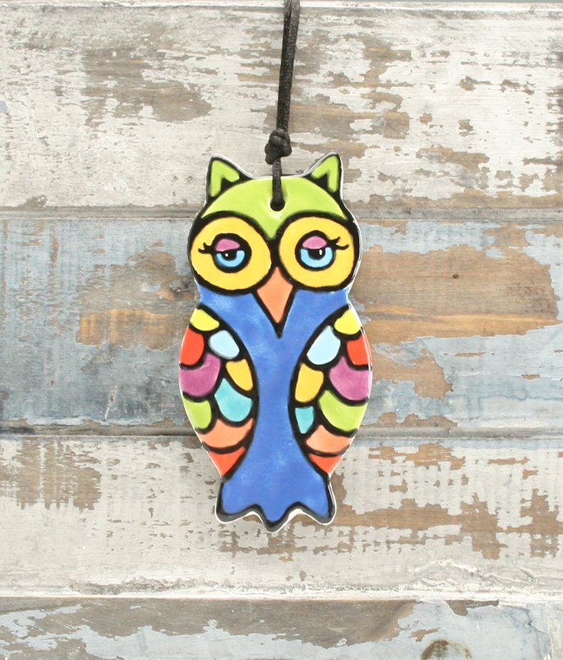 Owl Ornament Hand Painted Earthenware Clay Many Colors
