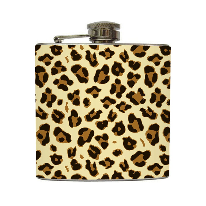 Cheetah Animal Print Whiskey Flask 21st Birthday Bachelorette Bridesmaids MOH Gifts - Stainless Steel 6 oz Liquor Hip Flask LC-1158