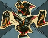 4 Owls Tattoo Flash