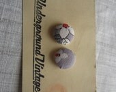 Feedsack and quilt covered earrings-Grey, White, Orange