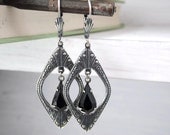 Art Deco 1920s Vintage Glass Jewel Earrings Black Jet - GREAT GATSBY - estate style - glamour party sparkle wedding Etsy UK