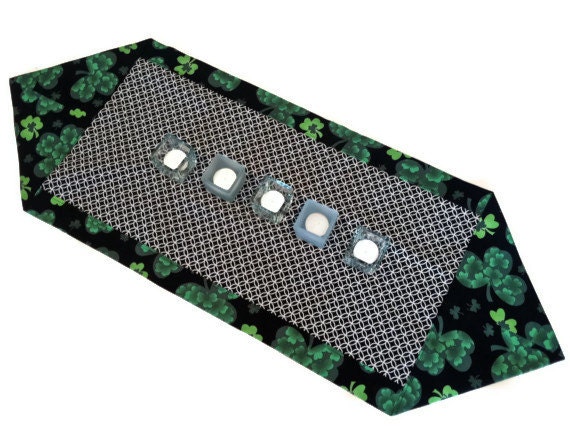 Table runner St Patrick's Day Green white black shamrocks