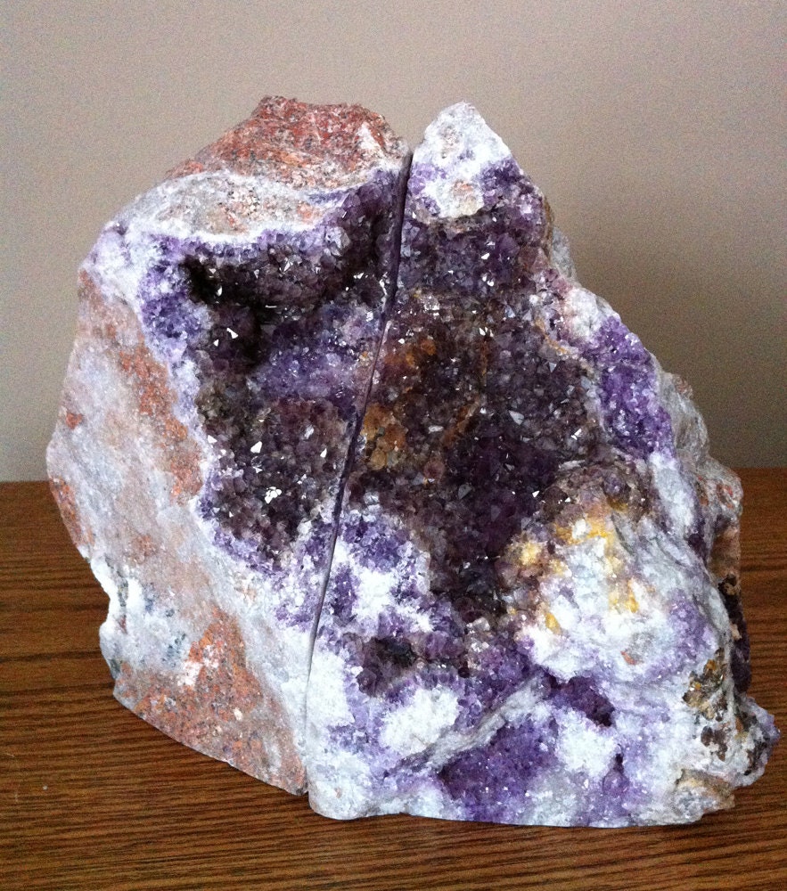 Amethyst and Granite Bookends