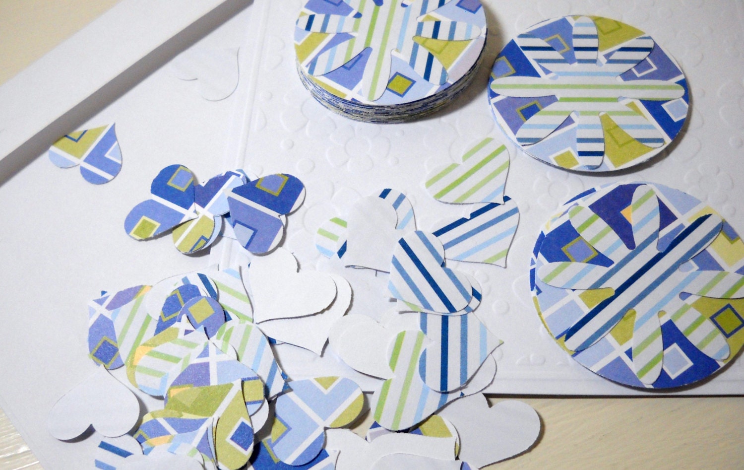 Mod Stripes DIY Paper Circle Die Cut Flowers and Heart Confetti Paper Punches