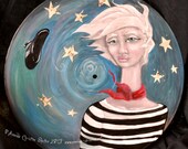 Original Painting on 12" Recycled Record- "How I Lost My Hat" by Amanda Christine Shelton