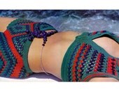 Vintage Crochet Pattern Granny Square Bikini Crop Top Hip Hugger Boy Shorts 1970s Digital PDF