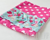 Ruffled Pencil Pouch, in hot pink polka dot with aqua cherry print ruffle
