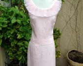 A vintage 1950s 1960s NOS retro mad men pink accordion pleats linen crop top and skirt set size S