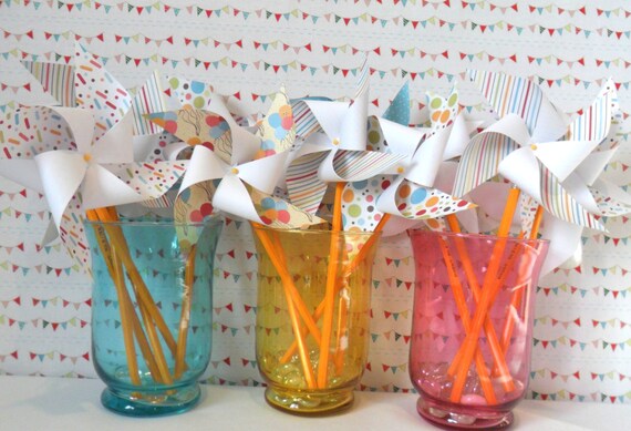 Birthday Pinwheels Set of 15 Pinwheels Perfect for or a Birthday Party or a Baby Shower or a Bat Mitzvah or other party favors Il_570xn