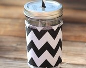 Chevron Mason Jar cup  24 oz large Tumbler with fabric sleeve- travel mug - teachers gift - mothers day- candy swirl straw included