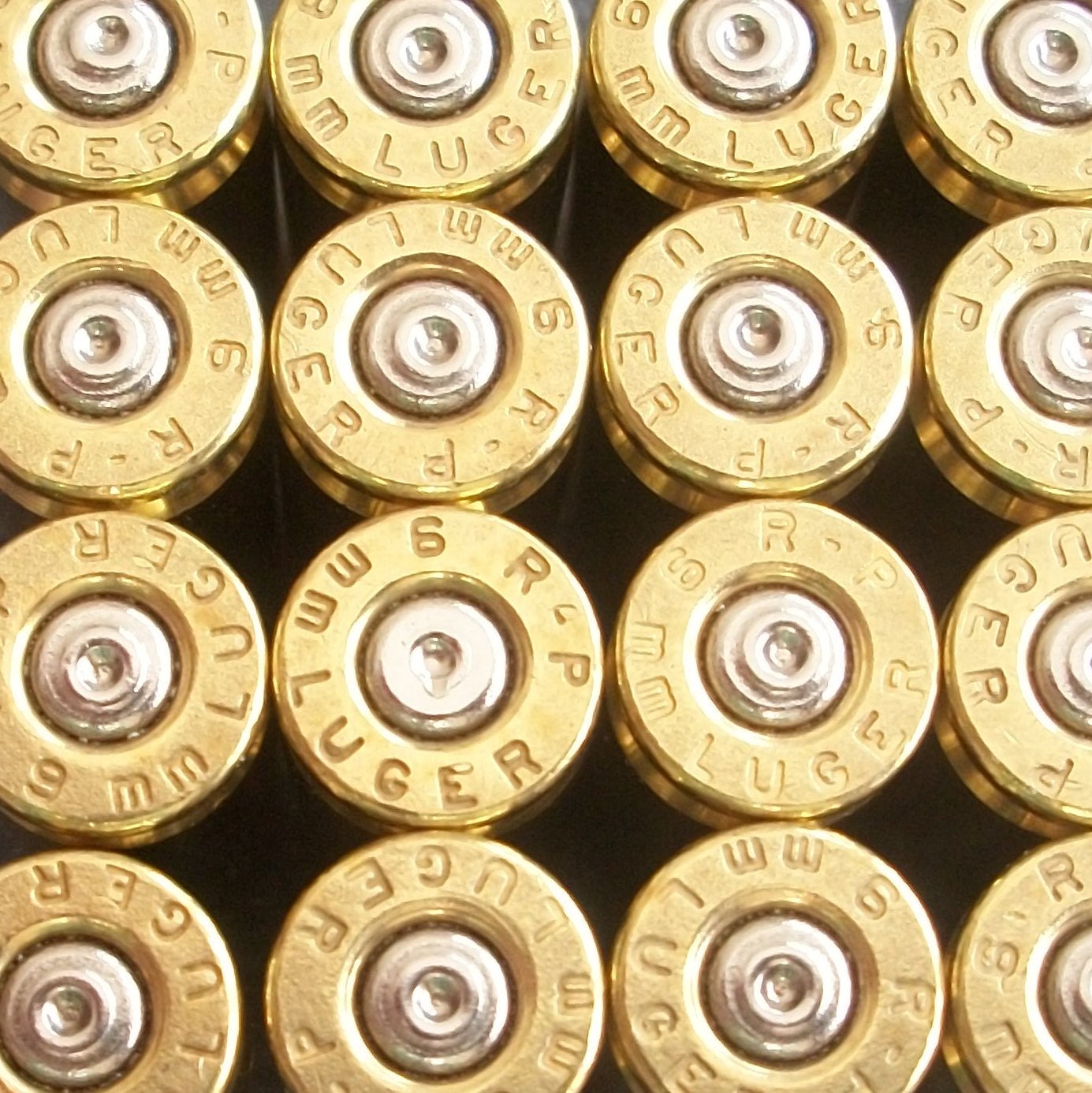 9mm Bullet Casings, Set of 10, Luger Markings, Cleaned, Polished