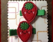 Cute Kawaii Strawberry Embroidered Felt Hair Clips Set of 2