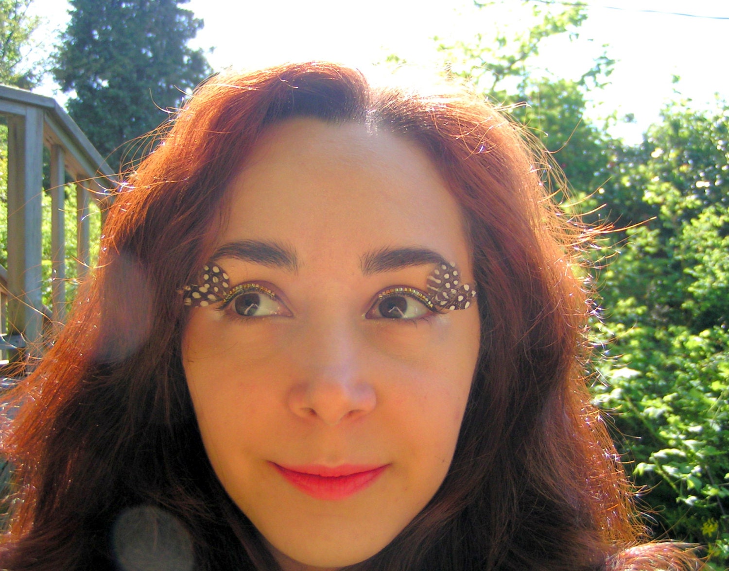 24k Gold Plated Eyelash Jewelry with spotted feathers