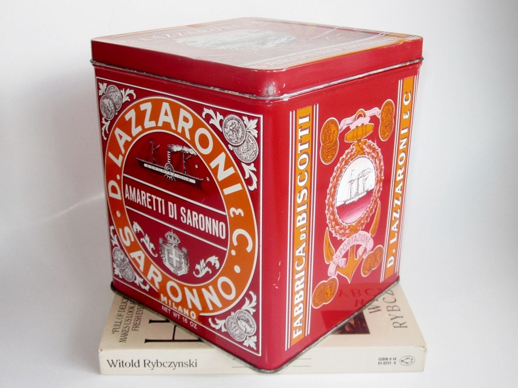 Vintage Italian Biscuit or Biscotti Tin in Red and Orange