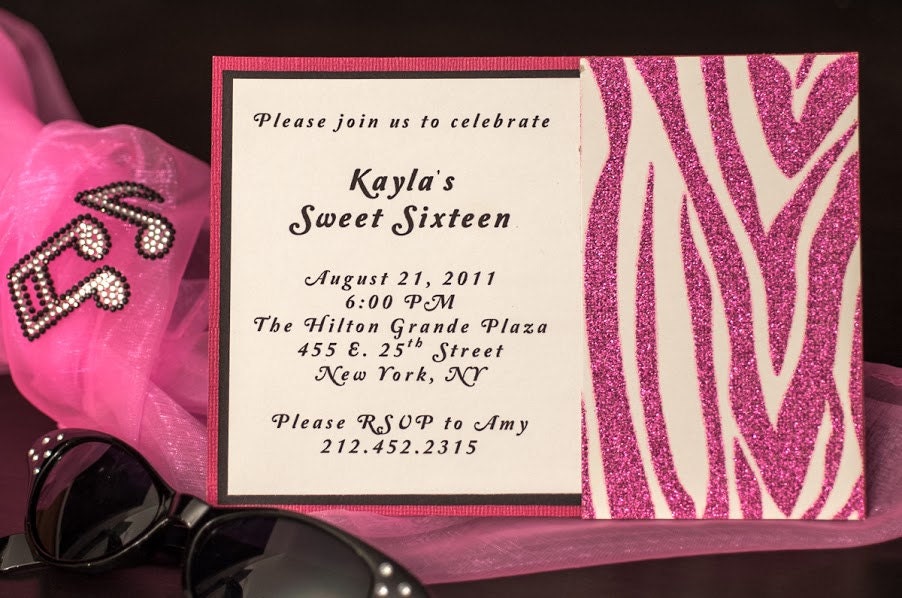 Pink Zebra Print Invitation with Glitter