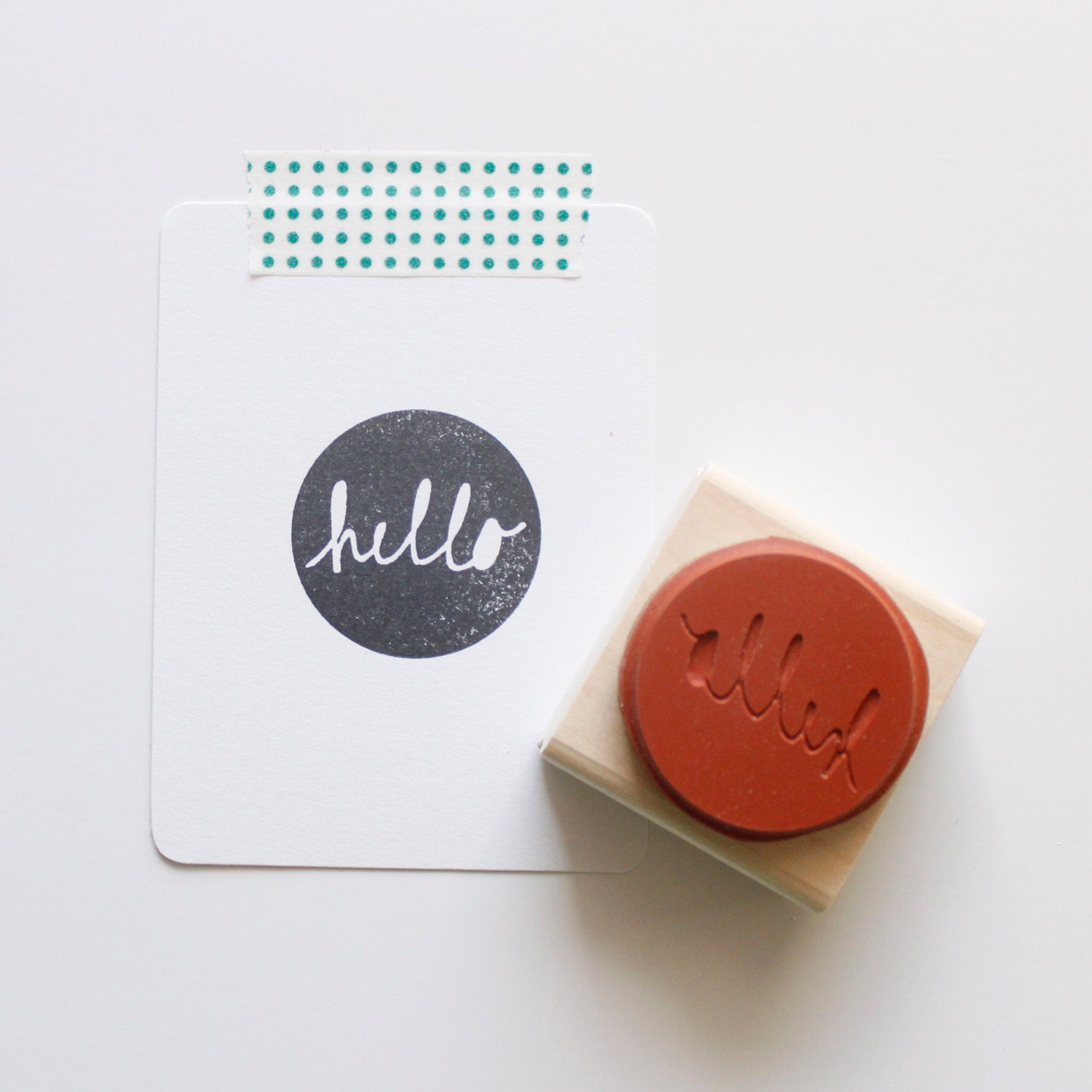 Circle Hello Rubber Stamp