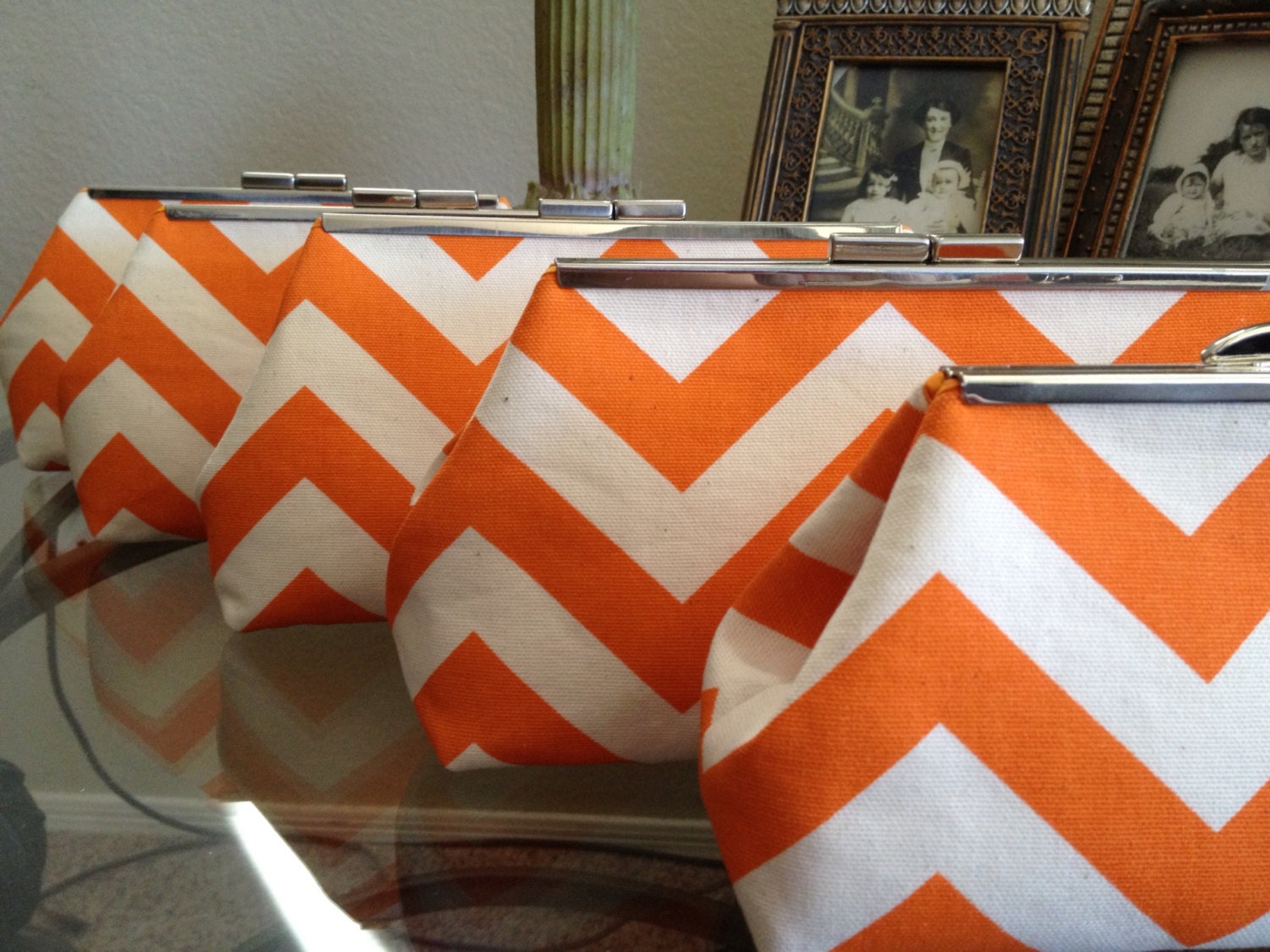 Bridesmaid Clutches Orange and Cream set of 5