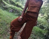 thnic Egyptian Ornament Embroidery pure cotton Pants WIthout belt terraccota Brown