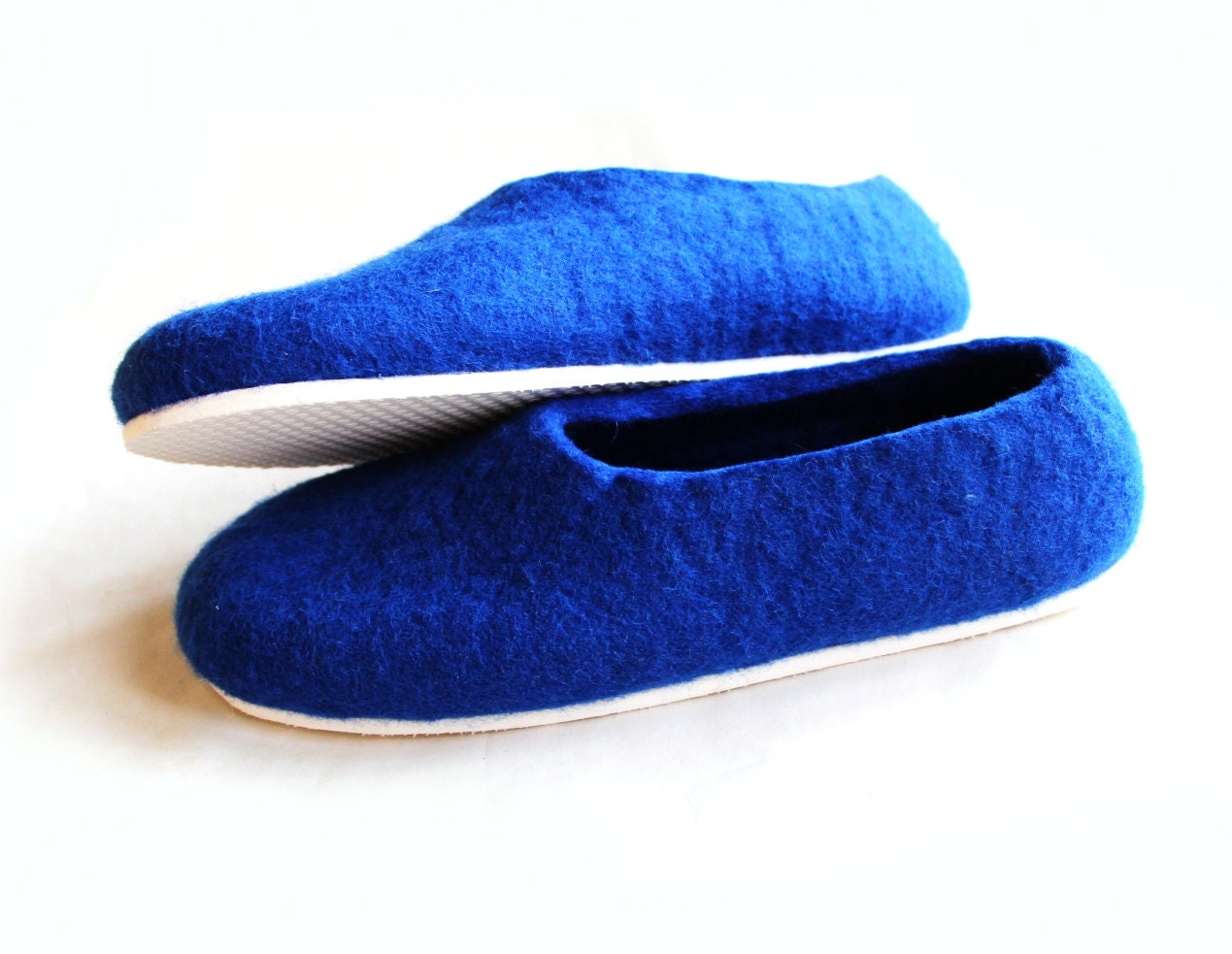 Nautical. White Sole Wool Shoes Blue. Made to order. Women sizes