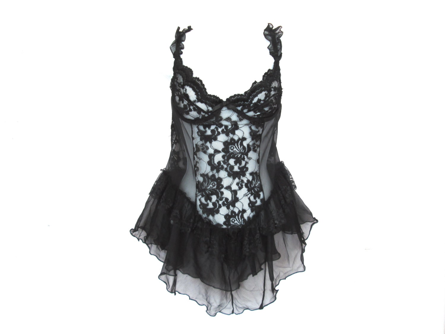 80's Sheer floral lace lingerie top size - M/L
