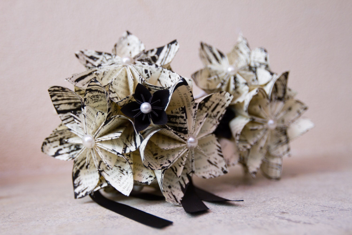 Sheet Music Wedding Bouquet: 10 paper flowers, 7 inch, made to order for bride or bridesmaid, 1st anniversary gift. origami